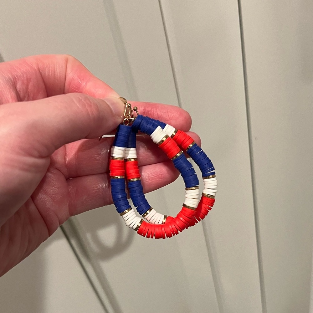 Red white and blue dangle earrings